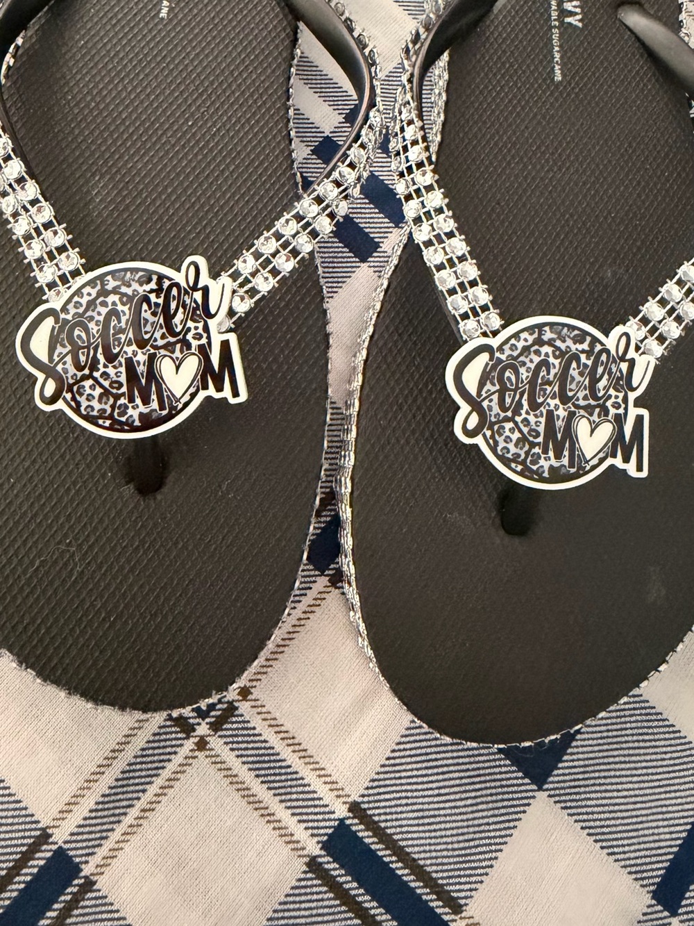 Soccer Mom Black Rhinestone Flip Flops